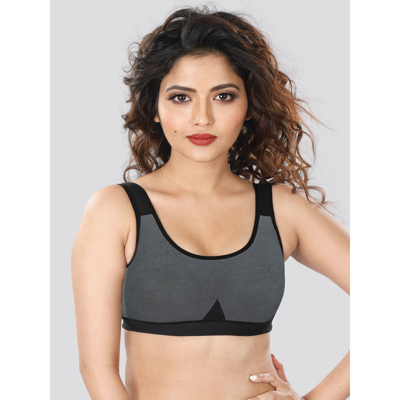 Dermawear SB-1103 Non Padded Wire free Sports Bra - Dark Grey Black (3XL)