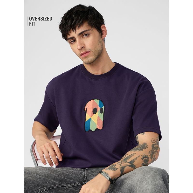 The Souled Store Originals: Fusion Berry Men Oversized Purple T-Shirt (XL)