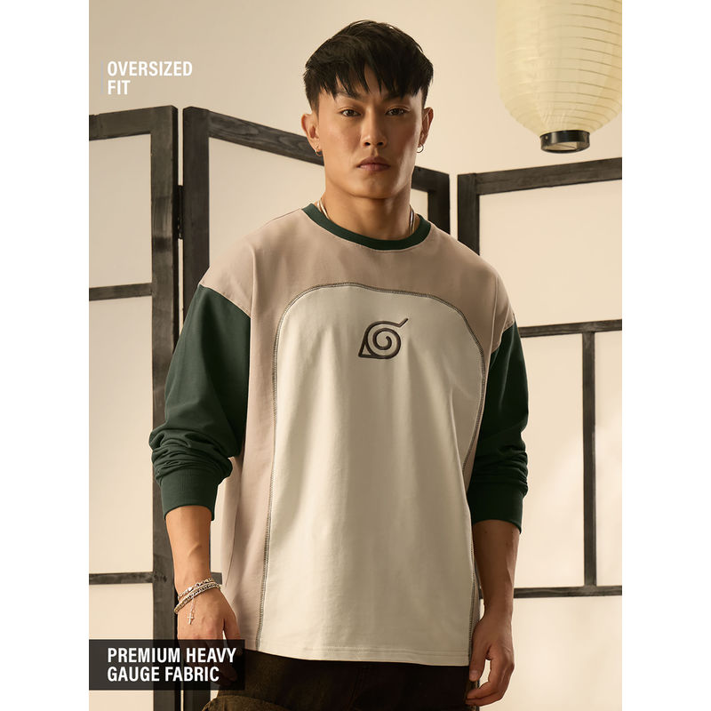 The Souled Store Official Naruto: Symbol Of Konoha Men Oversized Multi-Color T-Shirt (L)