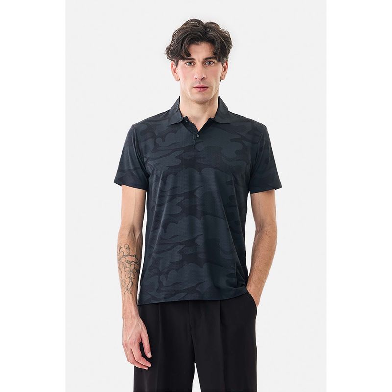 Snitch Black Camouflage Half Sleeves Regular Polo T-Shirt (M)