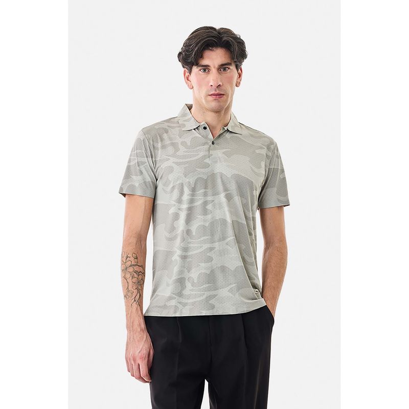 Snitch Beige Camouflage Half Sleeves Regular Polo T-Shirt (M)