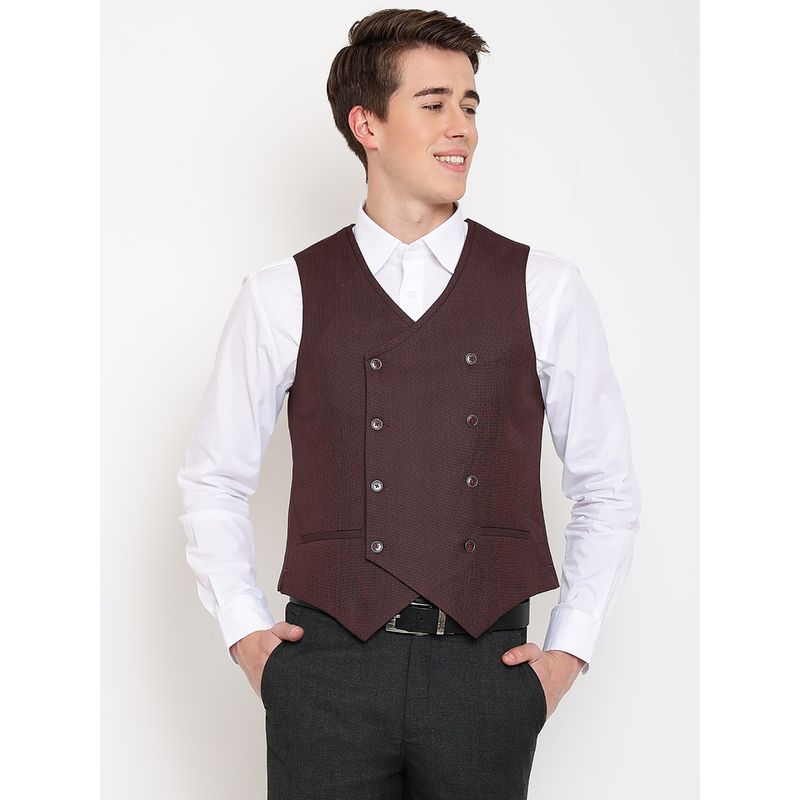 Cantabil Mens Brown Double Breasted Waist Coat (40)