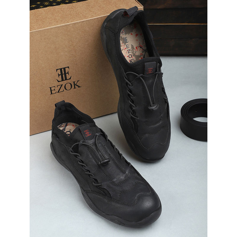 EZOK Black Casual Nubuck Leather Sneakers (EURO 41)