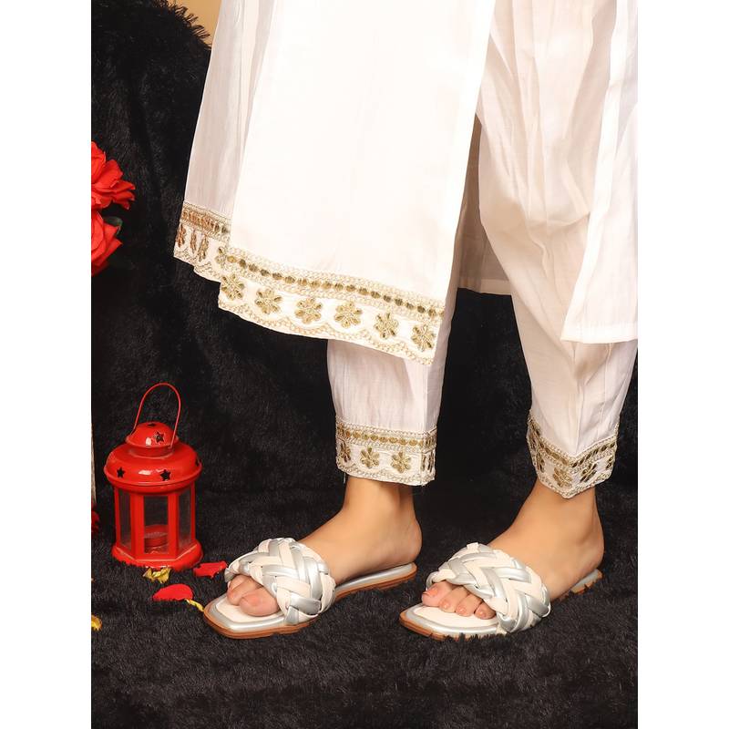 Carlton London Cream Woven Square Toe Flats (EURO 36)