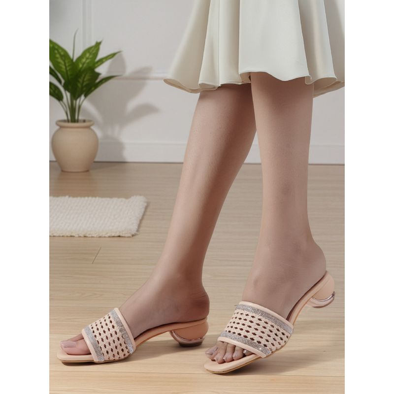 Carlton London Women Nude Woven Rhinestone Sandal Heels (EURO 36)