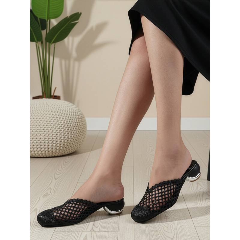 Carlton London Women Elegant Black Woven Mules (EURO 36)