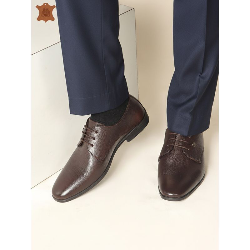 Carlton London Men Brown Textured Leather Lace-Ups Derbies (EURO 40)