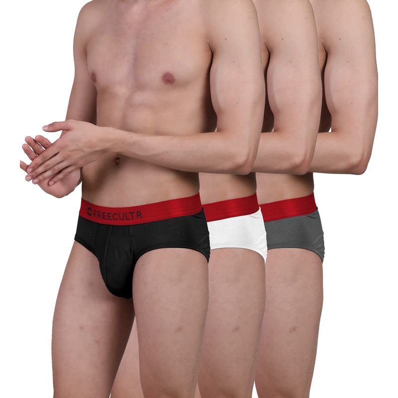 FREECULTR Mens Underwear AntiBacterial Micromodal AntiChaffing Brief, Pack of 3 - Multi-Color (S)