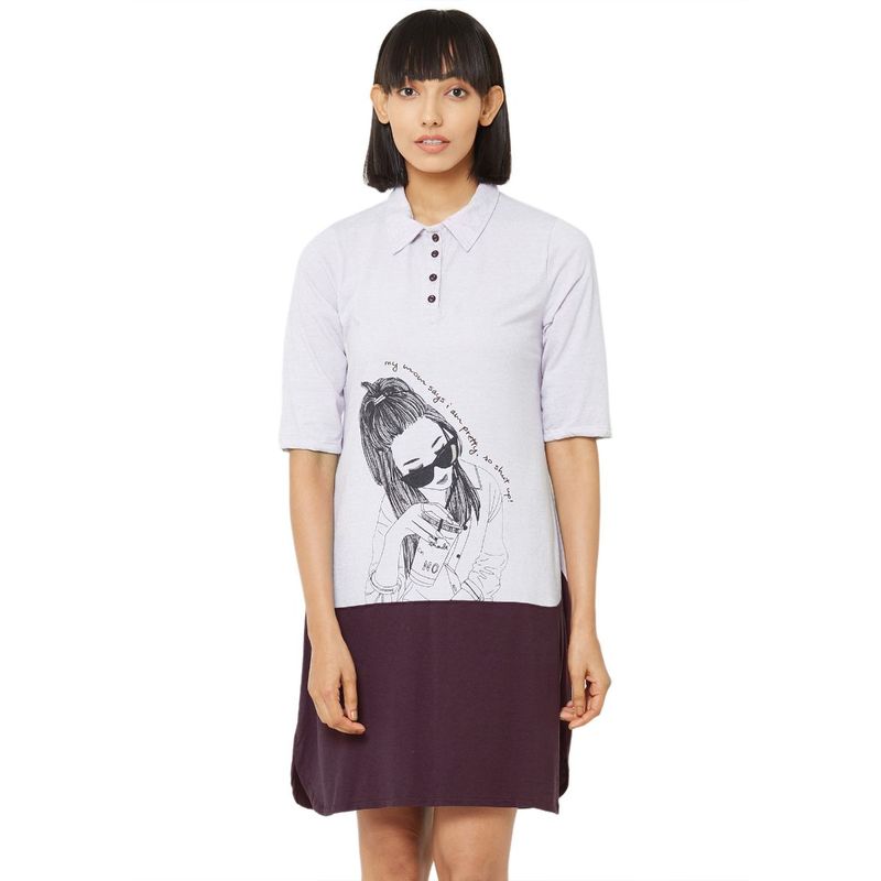 SOIE Womens Super-Soft Cotton Viscose Knee Length Sleep Shirt - Purple (L)(L)