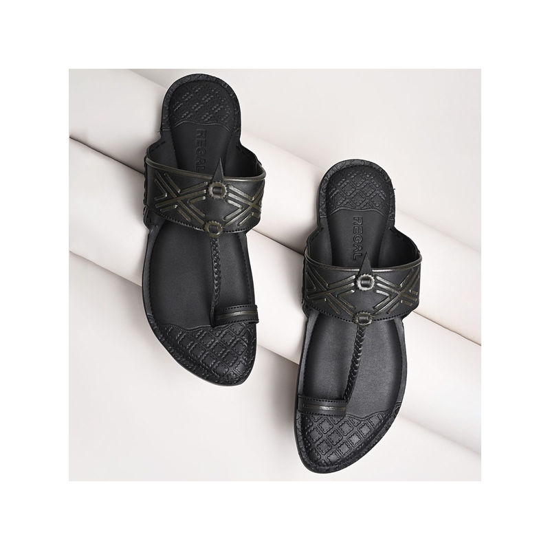REGAL Black Men Casual Kolhapuris (UK 8)