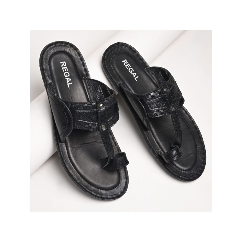 REGAL Black Men Casual Leather Kolhapuris (UK 6)