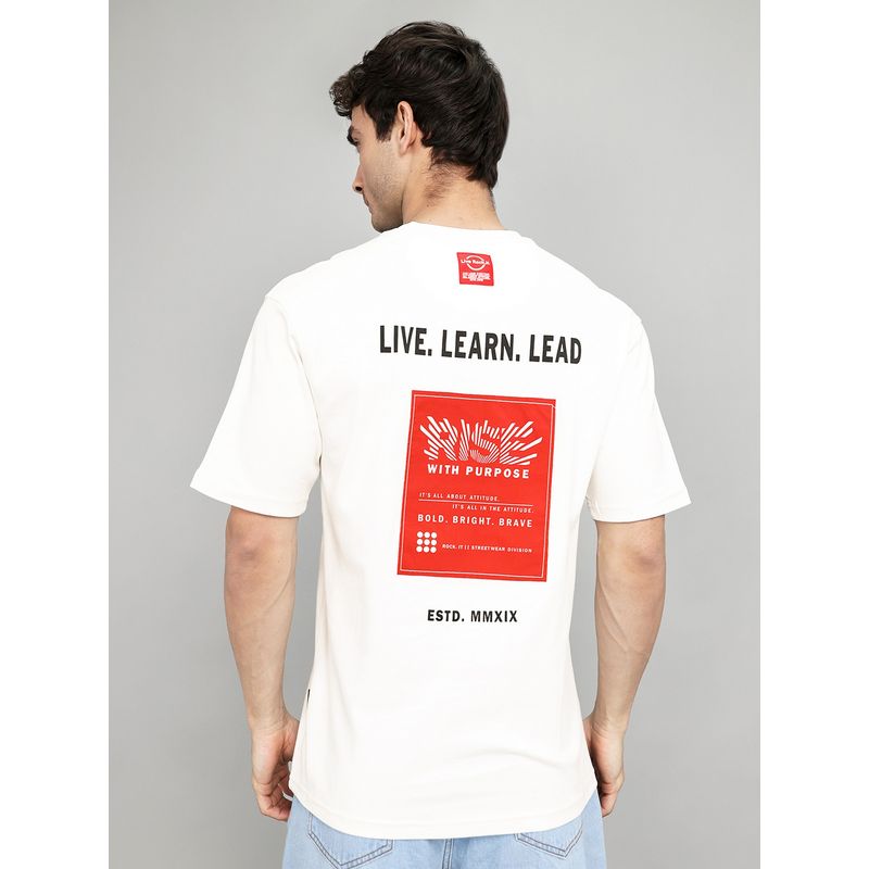 Rock.it Drop Shoulder Half Sleeve Round Neck Back Off White Printed T-Shirt (S)