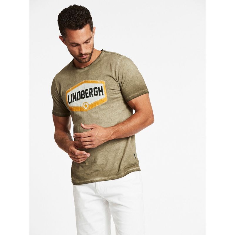 LINDBERGH Green Solid Round Neck T Shirt ( S)