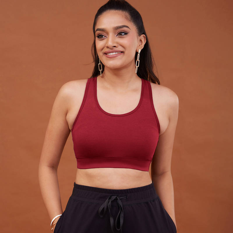 Nykd By Nykaa Cotton Stretch Slip On Sports Bra with Removable Cups NYK059 Scooter (L)