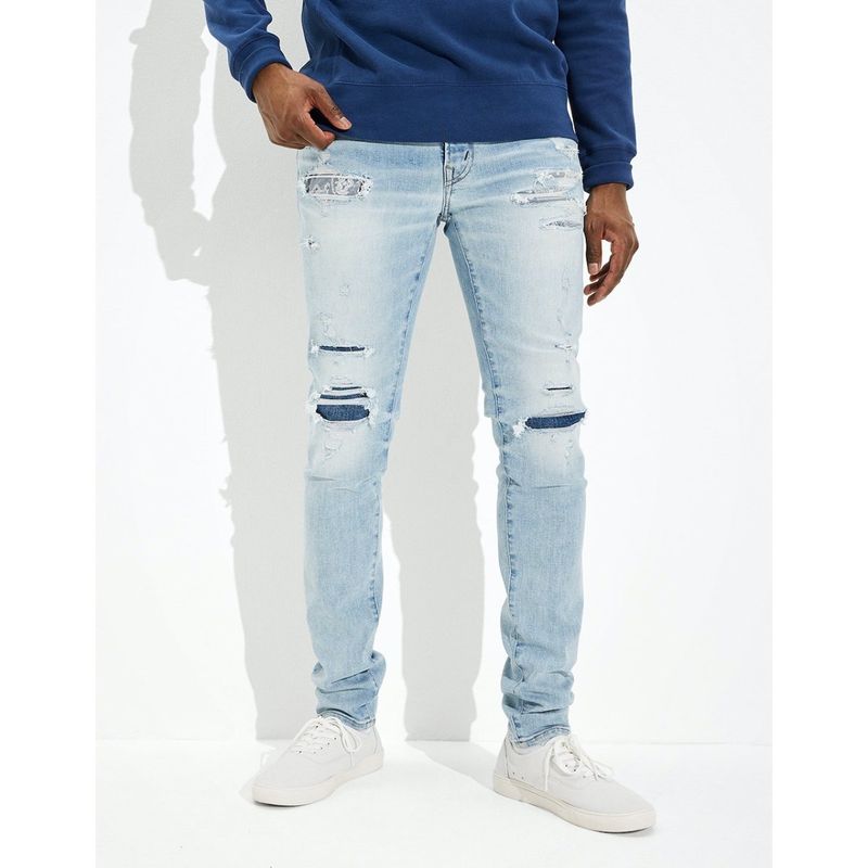 American Eagle Men Blue Airflex+ Temp Tech Patched Stacked Skinny Jean (32)