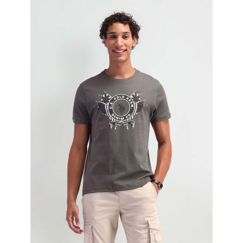 U.S. Polo Assn. Denim Co. Grey Cotton Printed Muscle Fit T-shirt (S)