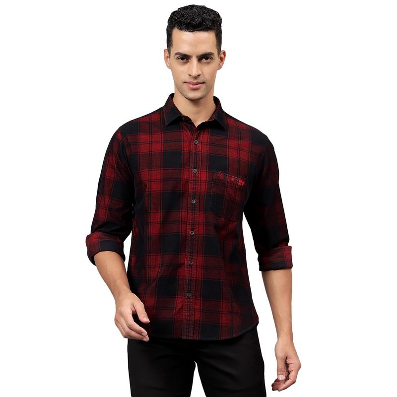 Cantabil Men Red Checkered Full Sleeves Casual Shirt (40)