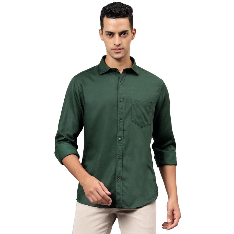 Cantabil Men Bottle Green Solid Full Sleeves Casual Shirt (38)