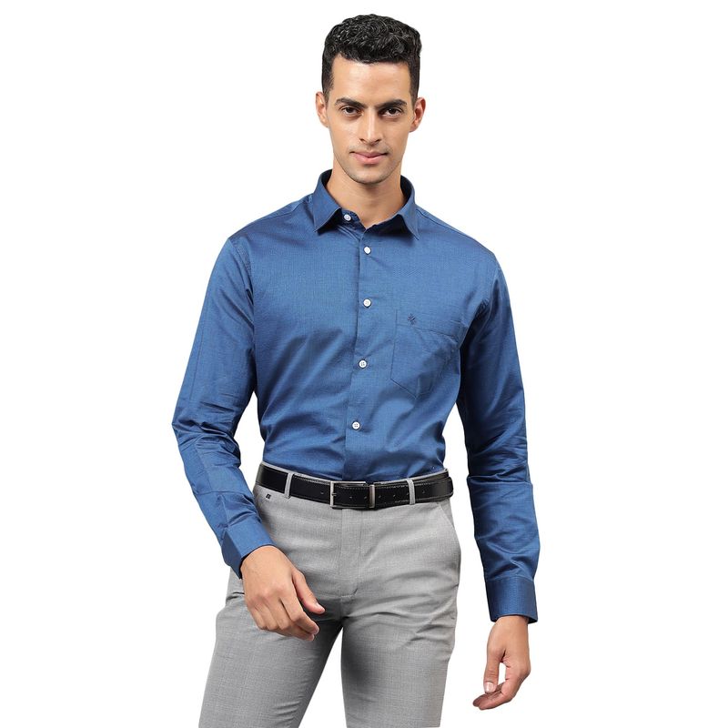Cantabil Men Blue Solid Full Sleeves Formal Shirt (42)
