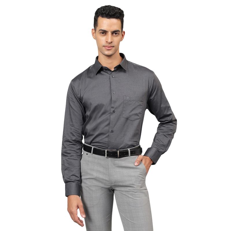 Cantabil Men Grey Solid Full Sleeves Formal Shirt (38)