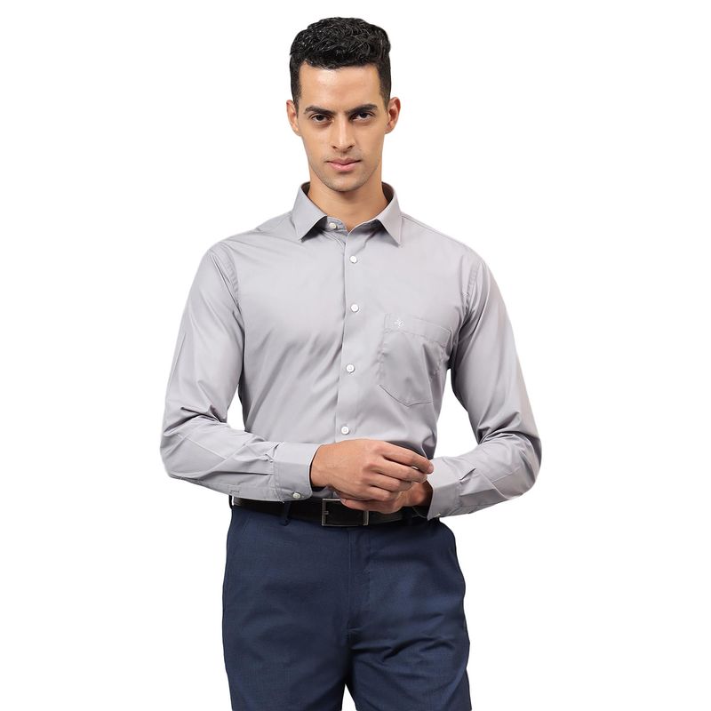 Cantabil Men Grey Solid Full Sleeves Formal Shirt (44)