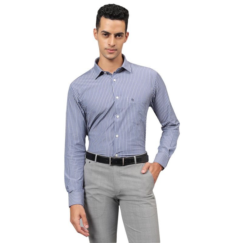 Cantabil Men Navy Blue Striped Full Sleeves Formal Shirt (38)