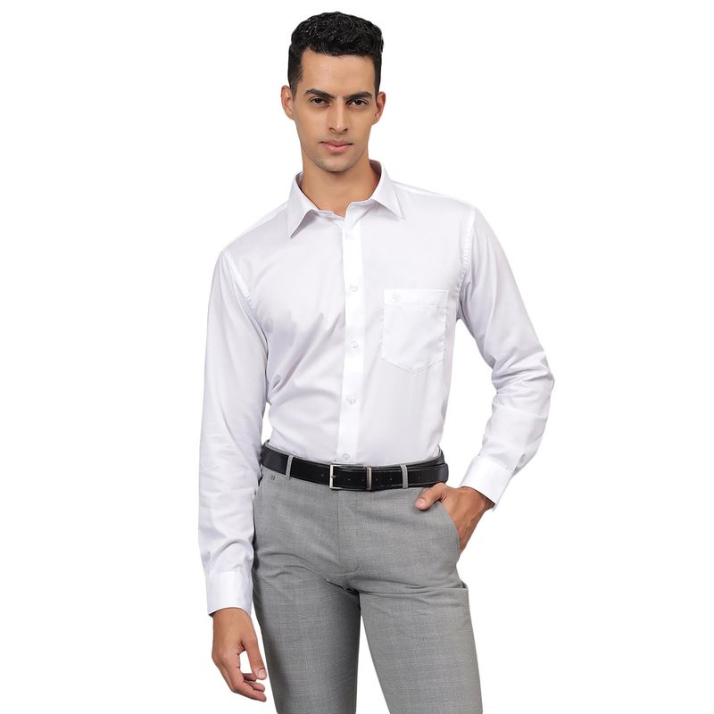 Cantabil Men White Solid Full Sleeves Formal Shirt (42)