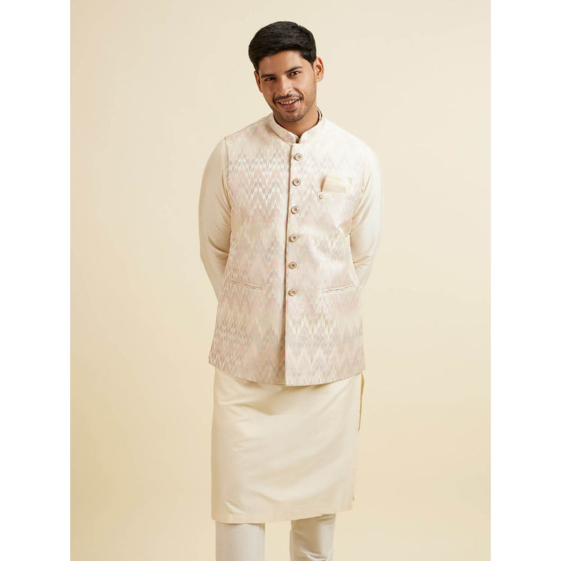 Manyavar Pink Textured Regular Nehru Jacket (M)