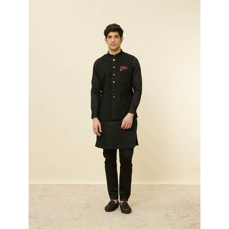 Manyavar Black Self Design Regular Nehru Jacket (M)