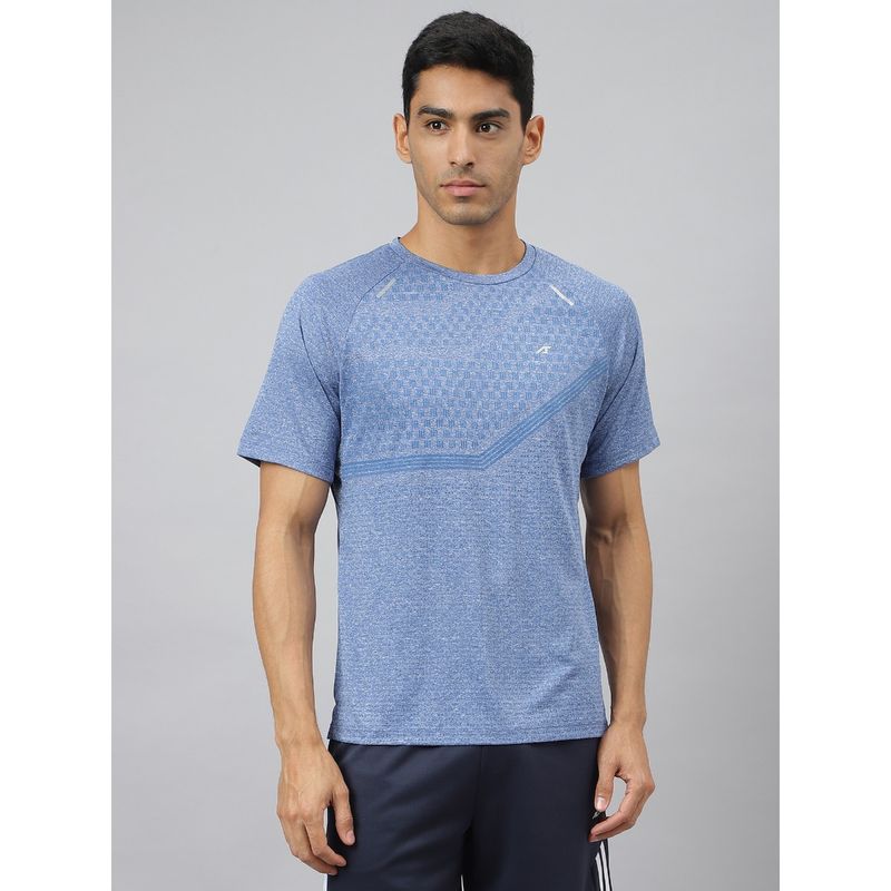 Alcis Men Blue Heather Anti Static Slim Fit Round Neck Distance Running T-Shirt (XL)