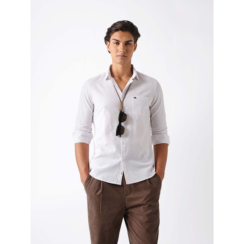 THE BEAR HOUSE Men's Cotton Linen Pin Striped Slim Fit Casual Shirt (M)