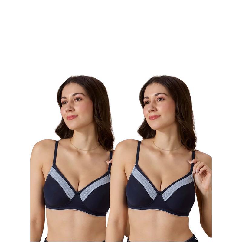 bodyline Valentine Wire-Free, Seamless Full Coverage T-Shirt Bra Navy Blue (Pack of 2)(32B)