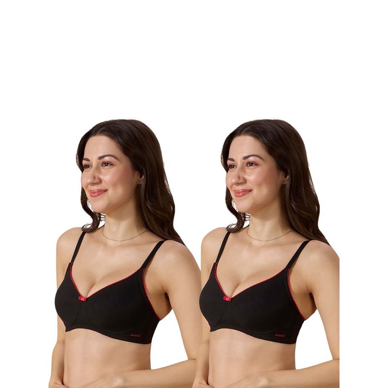 bodyline Miley Lace Wire-Free Comfort Super Soft Cups And Breathable Bra Black (Pack of 2)(32B)