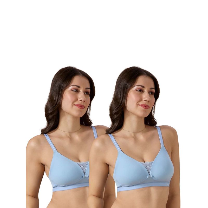 bodyline Cove Everyday Cotton Bra-Designer Straps And Full Support Underband Blue (Pack of 2)(32B)