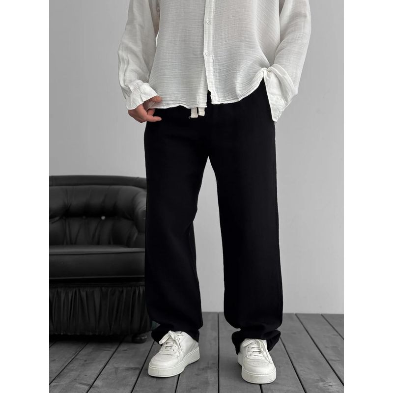 EVERDION Black The Lifestyle Co Linen Relaxed-Fit Regular Trousers (M)