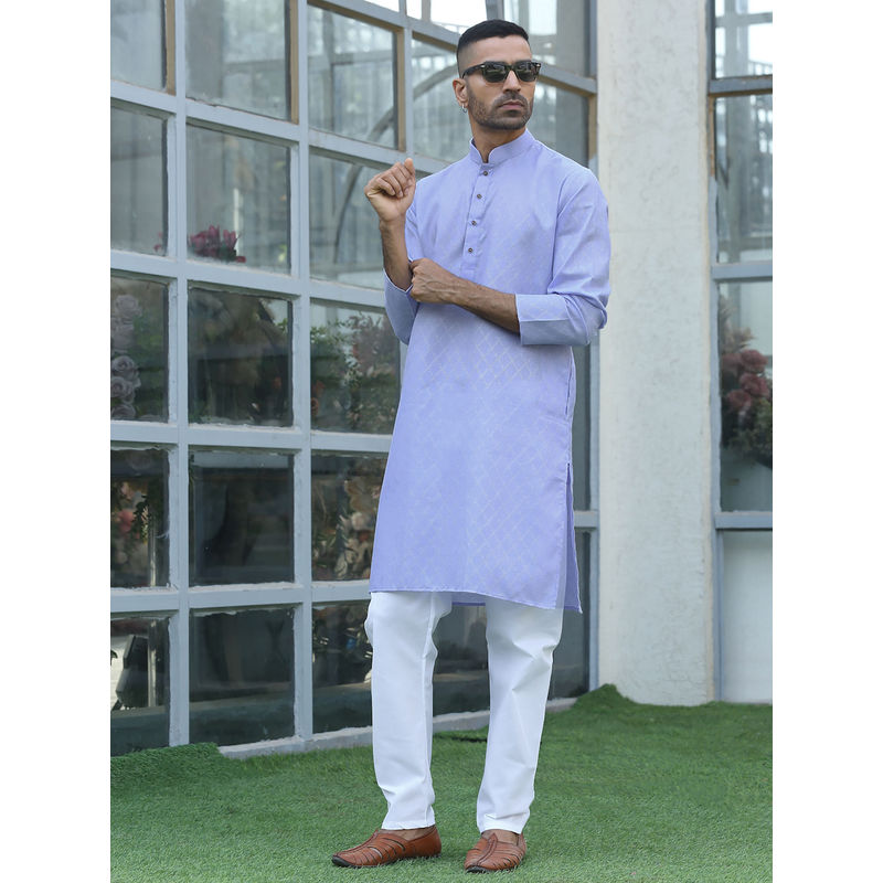 Kraft India Cotton Blend Woven Self Desing Lavender Kurta and Pyjamas (Set of 2) (36)