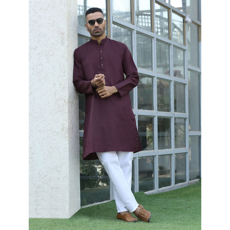 Kraft India Cotton Blend Woven Self Desing Wine Kurta and Pyjamas (Set of 2) (42)