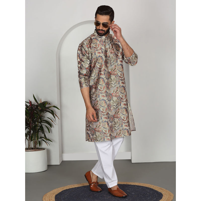 Kraft India Silk Blend Floral Printed Beige Kurta and Pyjamas (Set of 2) (36)