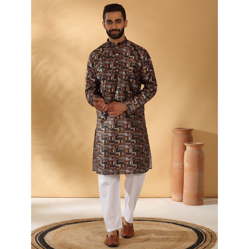 Kraft India Silk Blend Geometric Printed Black Kurta and Pyjamas (Set of 2) (36)