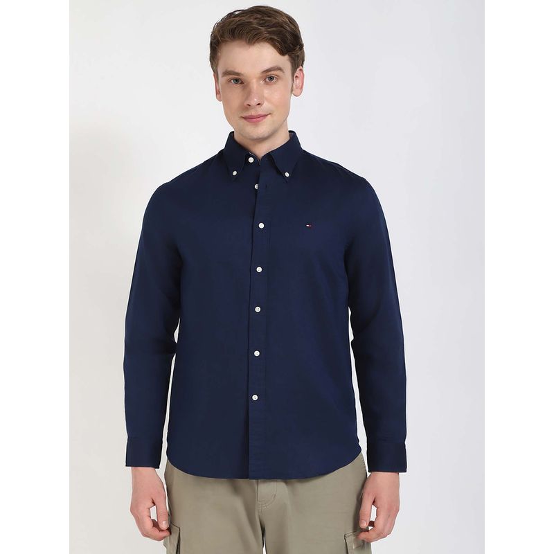 Tommy Hilfiger Men Navy Blue Collar Neck Solid Shirt (XL)