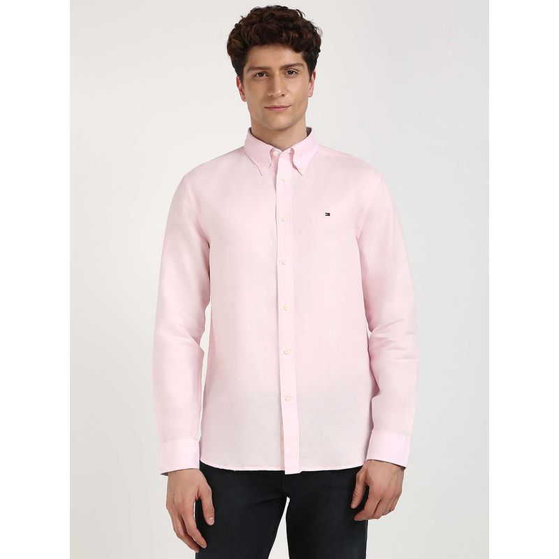 Tommy Hilfiger Men Pink Collar Neck Solid Shirt (L)