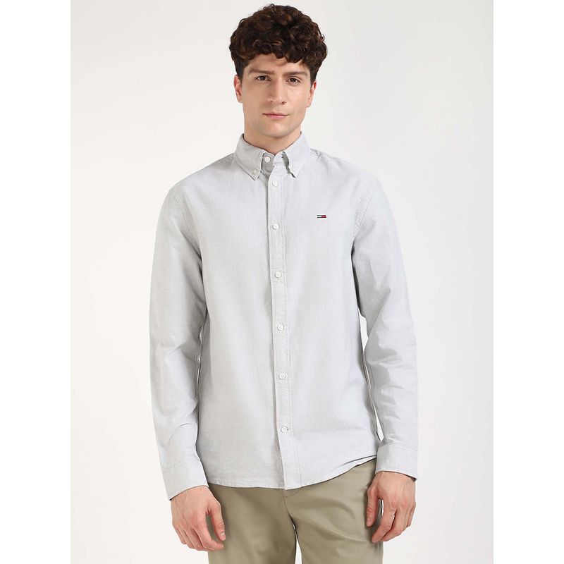 Tommy Hilfiger Men Grey Collar Neck Solid Shirt (M)