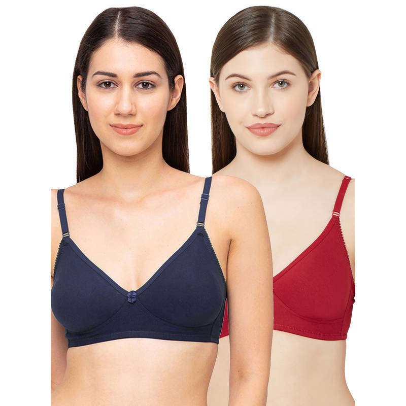 Juliet Womens Non Padded Non Wired Bra Combo Dipti Navy Blue Maroon (34B)