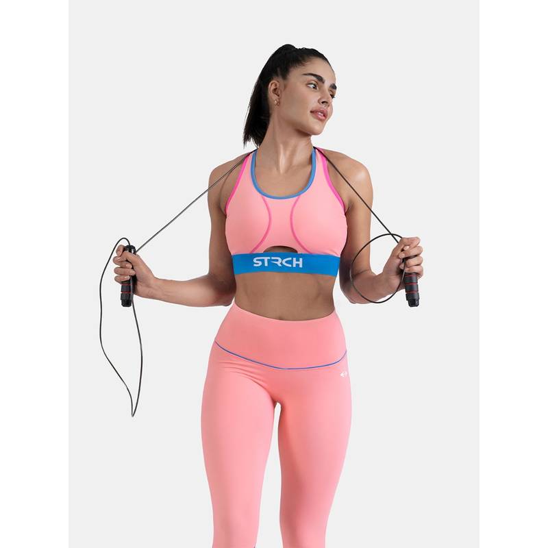 STRCH Womens Nylon Adjustable Crossover Flex Sports Bra- Peach (M)