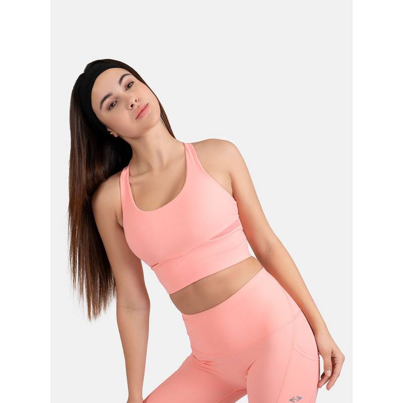 STRCH Womens Nylon Showstopper High Impact Mesh Sports Bra- Peach (XS)
