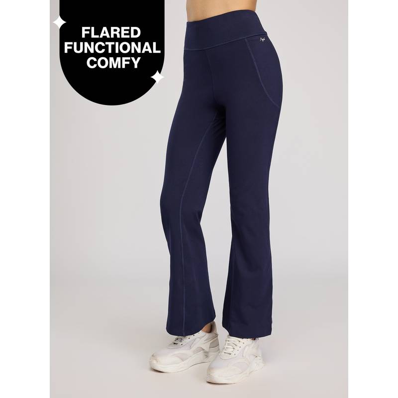 Ultimate Cotton Flare Leggings with Anti-Slip Waist & Pockets NYAT503 Navy (XL)