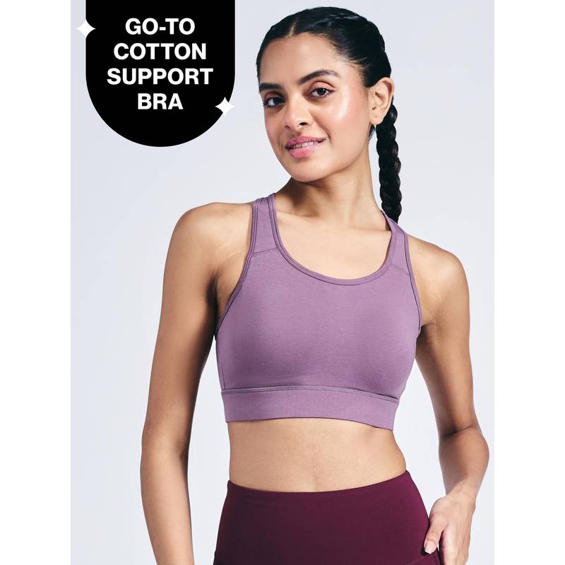 Cotton Slip On Sports Bra with Removable Cups NYK059 Mauve (M)