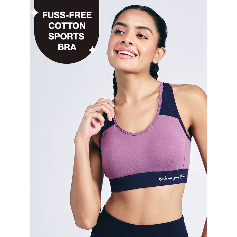Mid Impact Everyday Cotton Racerback Sports Bra with Removable Cups NYK904 D Mauve (2XL)