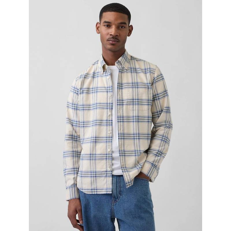 GAP Men'S Beige Checks Cotton Regular Fit Shirt (XS)