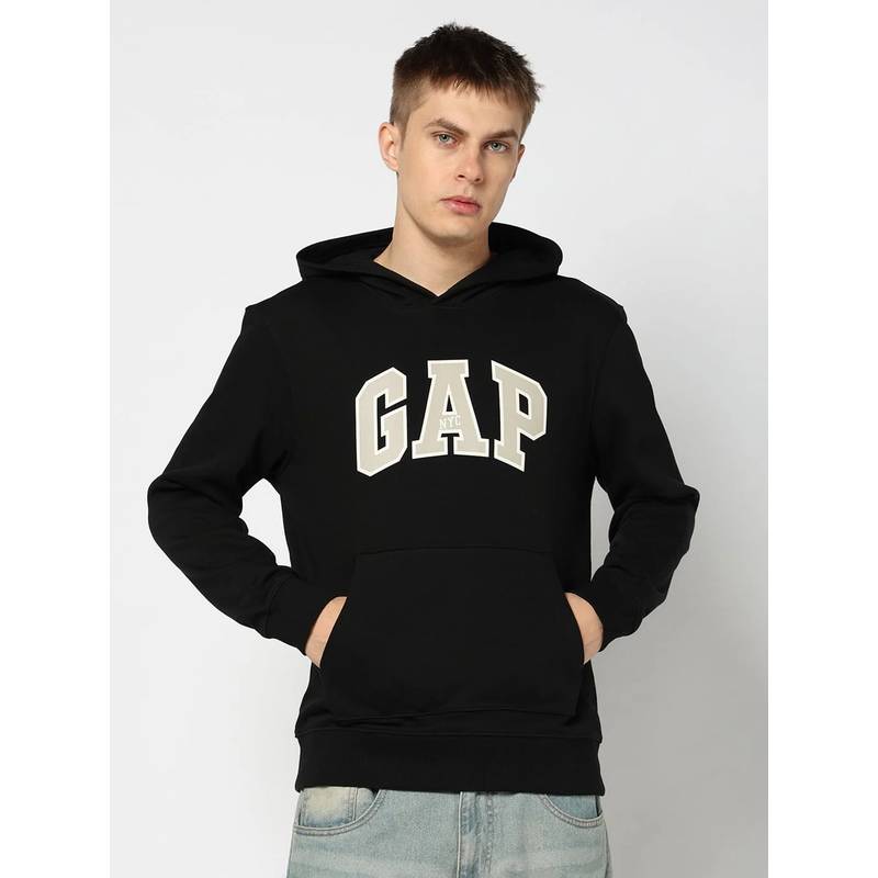 GAP Men'S Black Solid Cotton Blend Regular Fit Sweatshirt (XL)